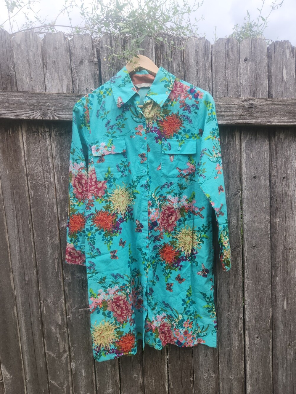 Soft Surrondings Spring Floral Butterfly Teal Dress